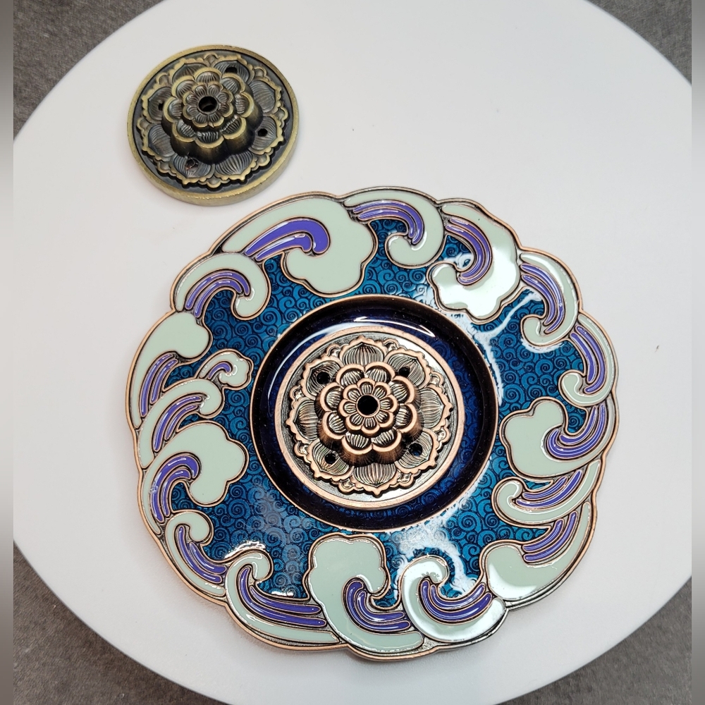 Enameled Copper Incense Stick Holder Japanese Big Wave Design